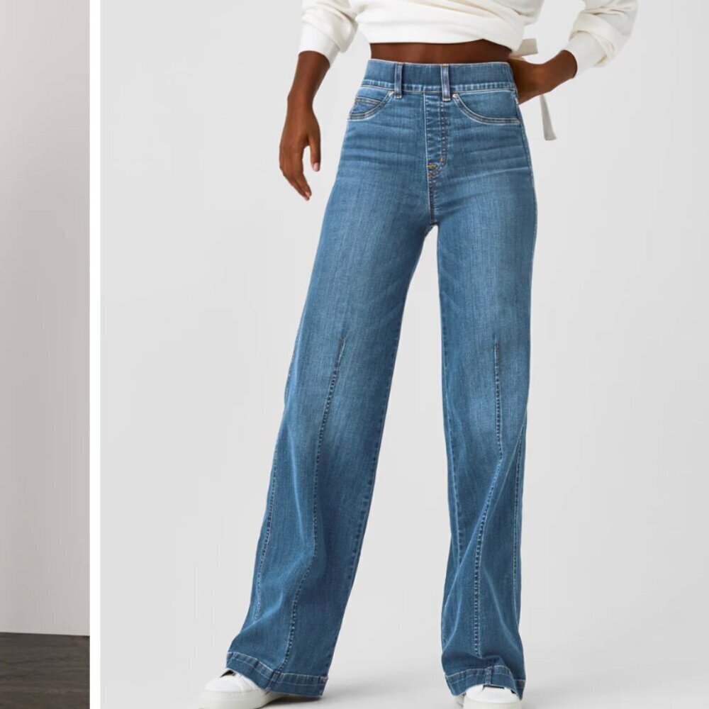 SPANX shape EveryWear Seamed-Front Wide Leg Jeans blue medium